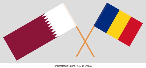 Romania and Qatar. The Romanian and Qatari flags. Official proportion. Correct colors. Vector illustration