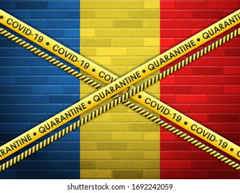 Romania in quarantine bricks wall background. Vector illustration.