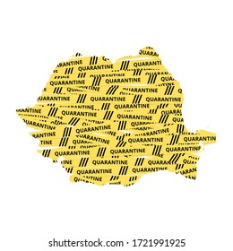 Romania Quarantine Yellow Tape country of Europe, European map illustration, vector isolated on white background