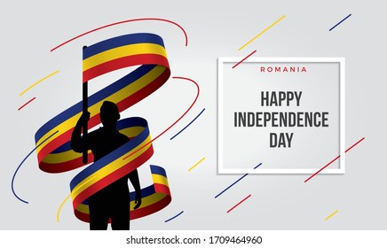 Romania, Romanian flag standing over isolated white background stressed with hand ... Glad teenager man waving flag of Romania and young, national holiday.