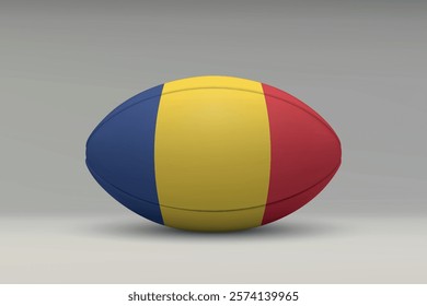 Romania rugby ball featuring the national flag design on a gray background