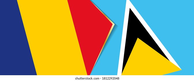 Romania and Saint Lucia flags, two vector flags symbol of relationship or confrontation.