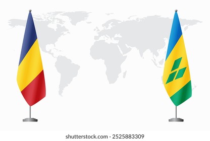 Rumania y las banderas de San Vicente y las Granadinas para la reunión oficial en el contexto del mapa mundial.