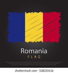 Romania scribbled flag. hand drawn lines in Vector Format on Gray Background. Vector illustration eps 10.