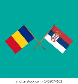 Romania and Serbia crossed flags.Language learning or travel concept. flat design.