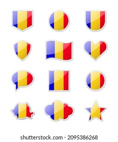 Rumania - conjunto de banderas de los países en forma de etiquetas de varias formas. Ilustración del vector