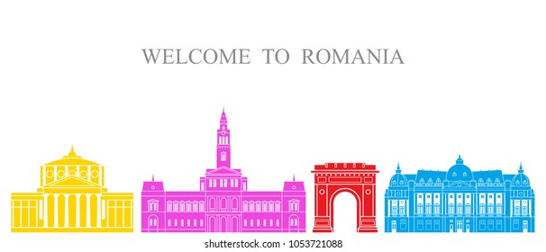 Romania set. Isolated Romania architecture on white background