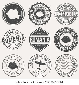 Romania Set of Stamps. Travel Stamp. Made In Product. Design Seals Old Style Insignia.