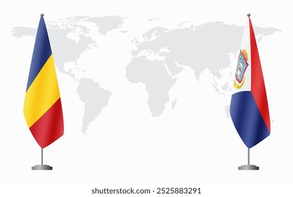 Banderas de Rumania y Sint Maarten para reunión oficial en el contexto del mapa mundial.