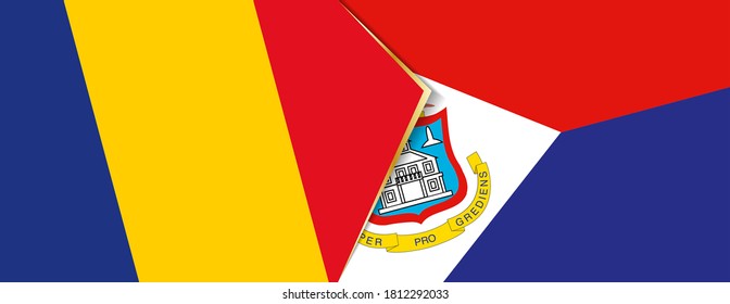 Romania and Sint Maarten flags, two vector flags symbol of relationship or confrontation.