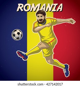 romania soccer player with flag background