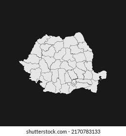 romania soft white map with black detail and background
