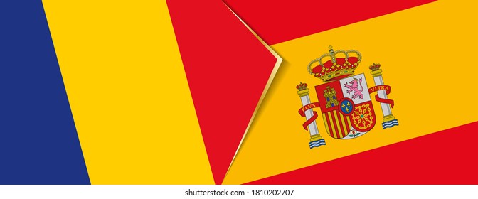 Romania and Spain flags, two vector flags symbol of relationship or confrontation.