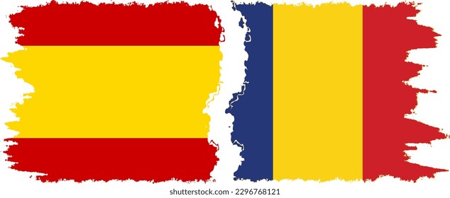 Romania and Spain grunge flags connection, vector