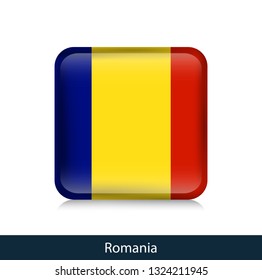 Romania - Square glossy badge. Vector.