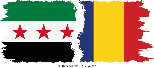 Romania and Syrian Revolution grunge flags connection, vector