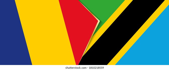 Romania and Tanzania flags, two vector flags symbol of relationship or confrontation.