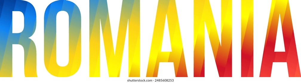 Romania text design with reeded gradient effect of national country flag colors