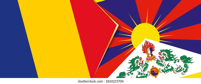 Romania and Tibet flags, two vector flags symbol of relationship or confrontation.