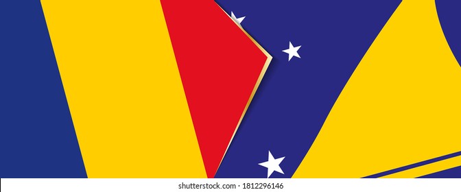 Romania and Tokelau flags, two vector flags symbol of relationship or confrontation.