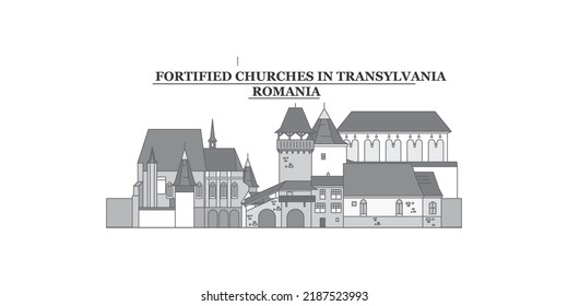 Romania, Transylvania city skyline isolated vector illustration, icons