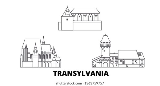 Romania, Transylvania line travel skyline set. Romania, Transylvania outline city vector illustration, symbol, travel sights, landmarks.