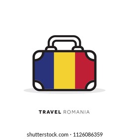 Romania travel concept. Suitcase vector icon with national country flag