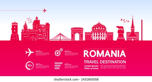 Romania travel destination grand vector illustration.