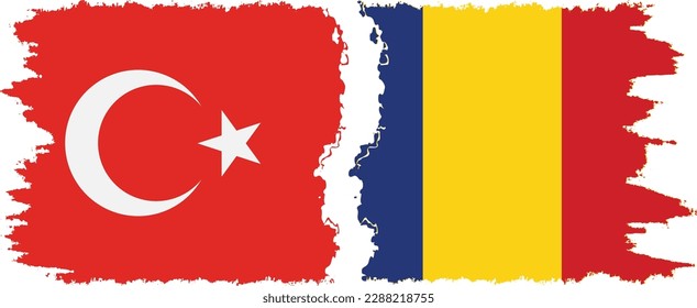 Romania and Turkey grunge flags connection, vector