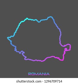 Romania turquoise pink fluid gradient outline map, stroke. Line style. Vector illustration