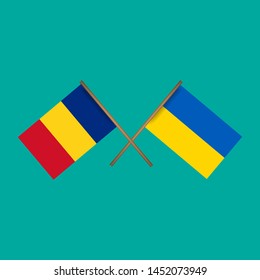 Romania and Ukraine crossed flags.Language learning or travel concept. flat design.