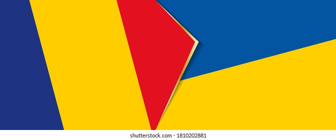 Rumänien und die Ukraine Flaggen, zwei Vektorflaggen Symbol für Beziehung oder Konfrontation.