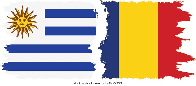 Conexión de banderas grunge de Rumania y Uruguay, Vector