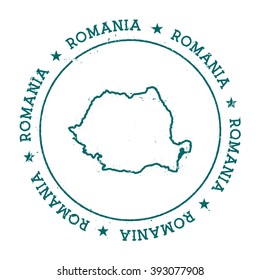 Romania vector map. Retro vintage insignia with Romania map. Distressed visa stamp with Romania text wrapped around a circle and stars. Country map vector illustration.