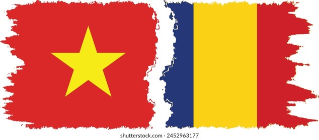 Romania and Vietnam grunge flags connection, vector