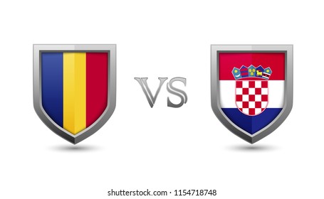 Romania vs croatia flag shield badges for international championship football competition