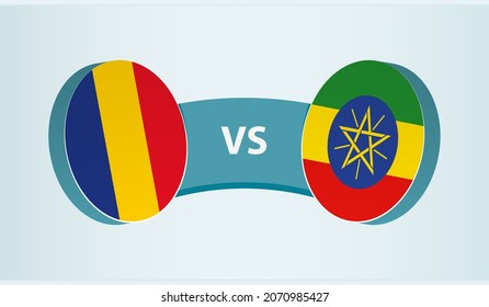Romania vs Ethiopia, team sports competition concept. Round flag of countries.
