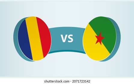 Romania vs French Guiana, team sports competition concept. Round flag of countries.