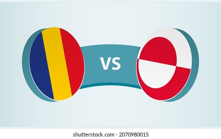 Romania vs Greenland, team sports competition concept. Round flag of countries.