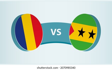 Romania vs Sao Tome and Principe, team sports competition concept. Round flag of countries.