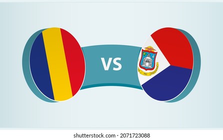 Romania vs Sint Maarten, team sports competition concept. Round flag of countries.