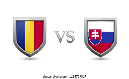 Romania vs slovakia flag shield badges for international championship football competition