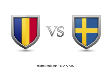 Romania vs sweden flag shield badges for international championship football competition