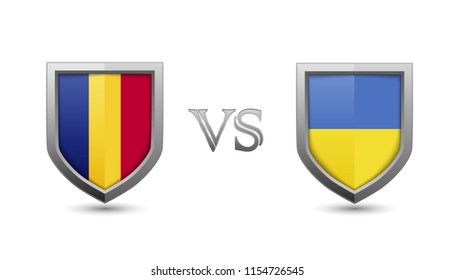 Romania vs ukraine flag shield badges for international championship football competition