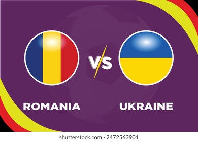 Romania Vs Ukraine Football match thumbnail. Rival flags of both teams with football shape. Isolate with purple color and Football silhouette.Editable EPS file. ROM VS UKR football match concept.