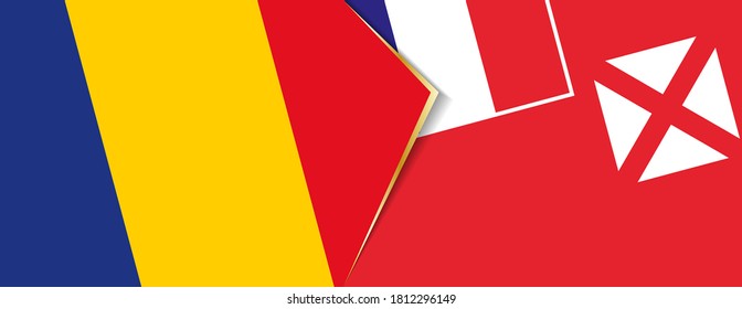Romania and Wallis and Futuna flags, two vector flags symbol of relationship or confrontation.
