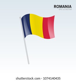 Romania waving flag isolated on gray background