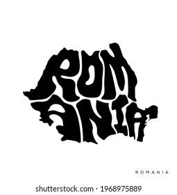 Romania written in Romania's map shape. Romania Map lettering. Happy Independence day.