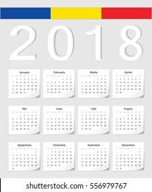 Romanian 2018 vector calendar with shadow angles. Week starts from Sunday.