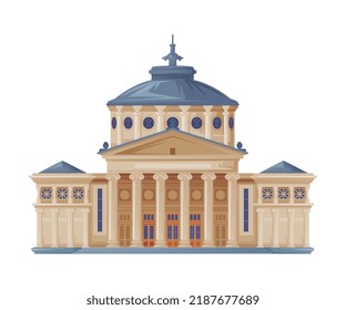 Romanian Athenaeum Concert Hall as Romania Traditional Symbol and Object Vector Illustration